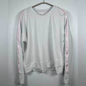 Under Armour Light Gray Sweatshirt w/ Pink Logo Down the Sleeves. Size Small.